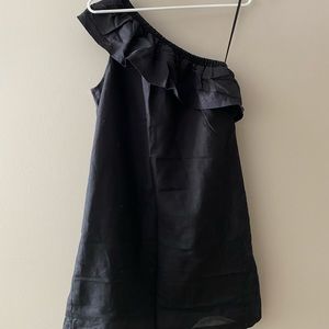 J. Crew One Shoulder Black Linen Dress